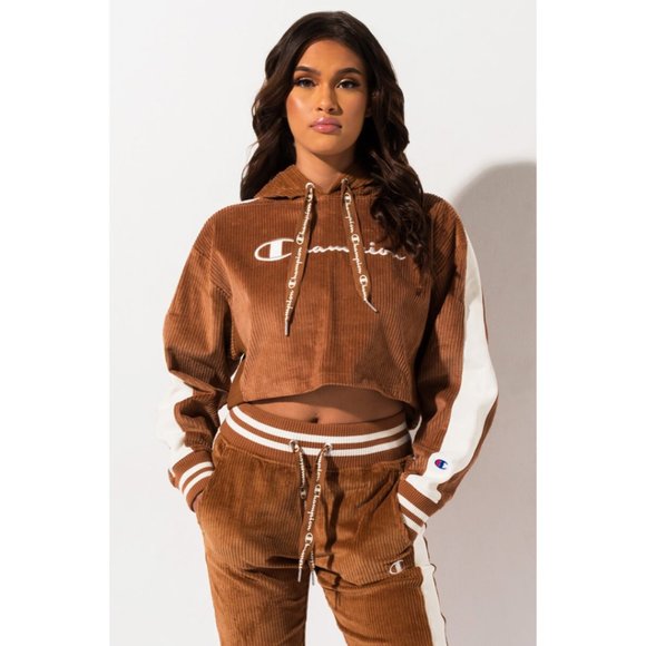champion corduroy cropped hoodie